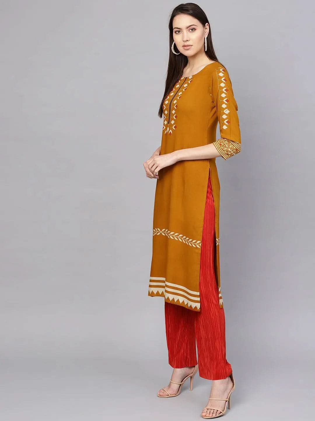 Anouk Yellow Printed Rayon Kurta