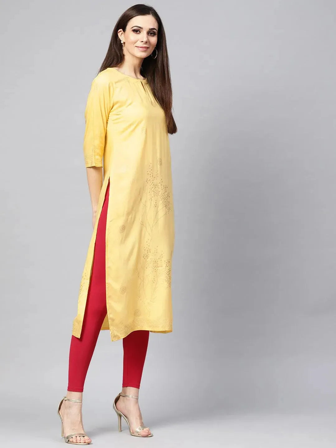 Anouk Yellow Printed Rayon Kurta