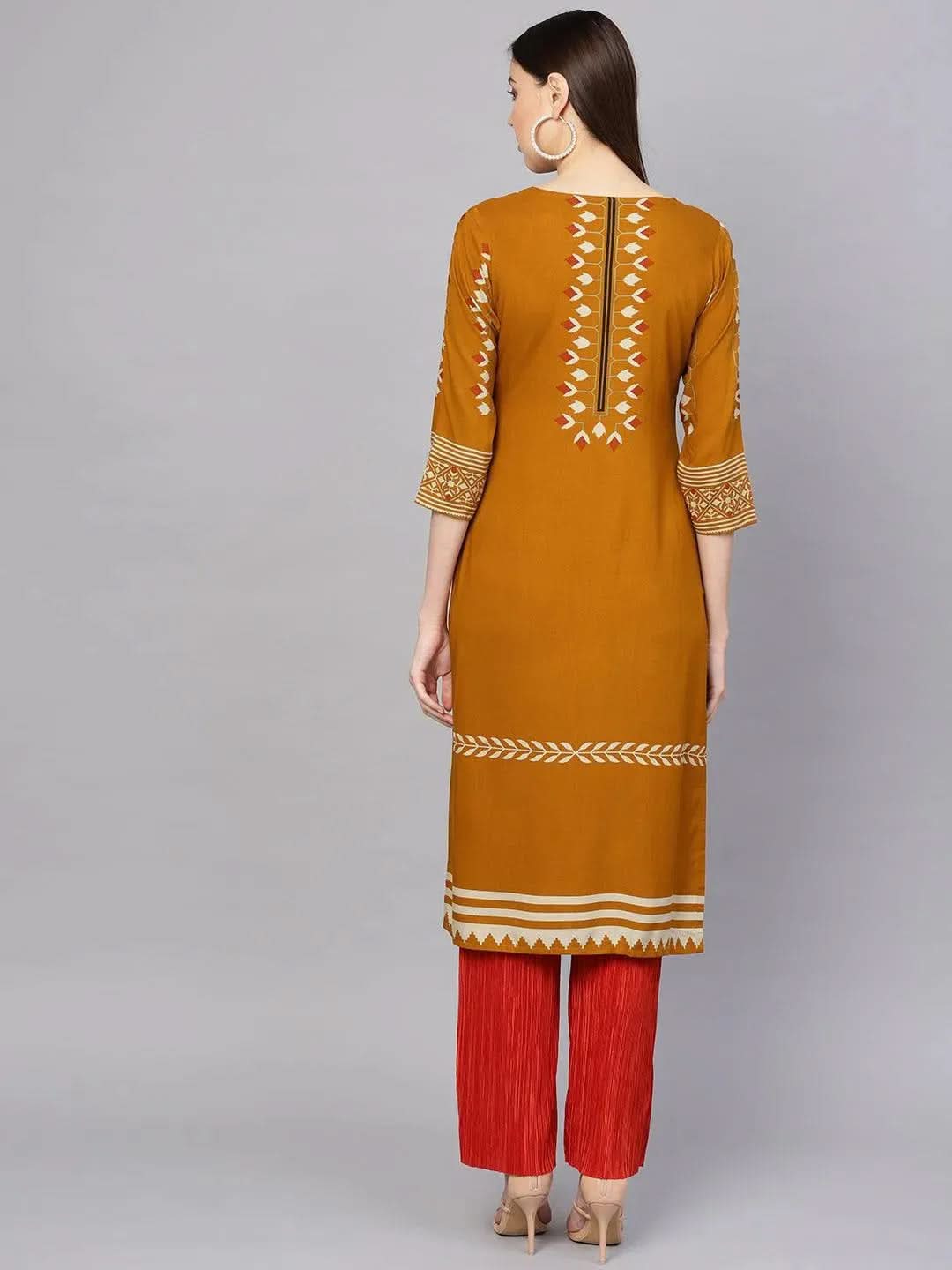 Anouk Yellow Printed Rayon Kurta