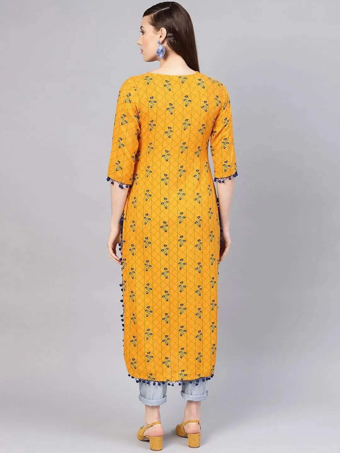 Anouk Yellow Printed Rayon Kurta