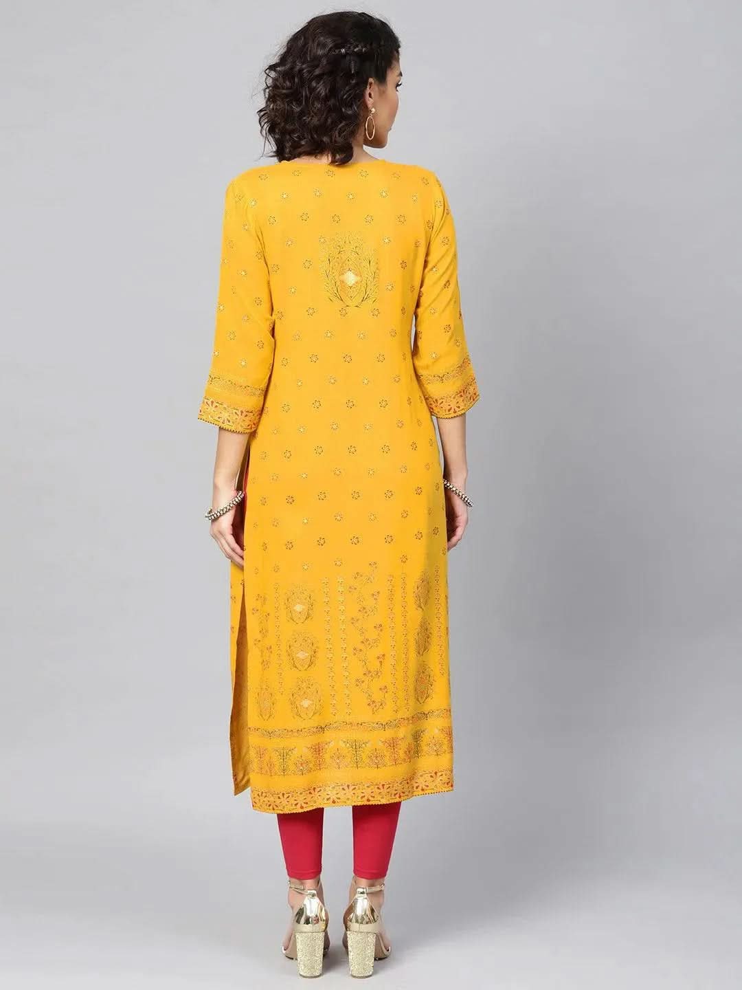 Anouk Yellow Printed Rayon Kurta