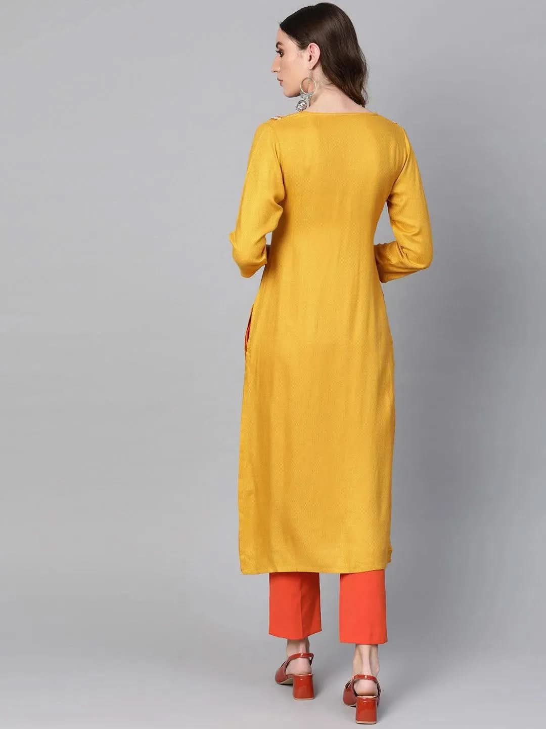 Anouk Yellow Printed Rayon Kurta