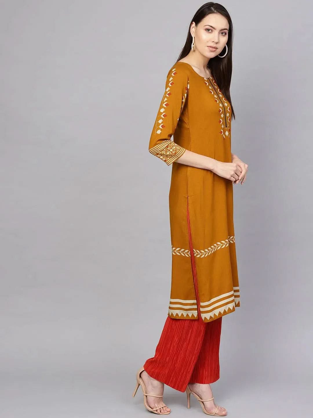 Anouk Yellow Printed Rayon Kurta