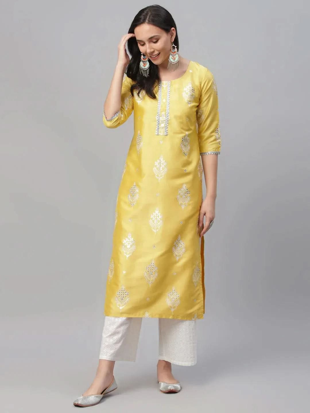 Anouk Yellow Printed Shantoon Kurta