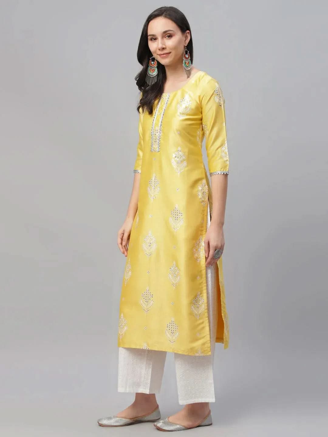 Anouk Yellow Printed Shantoon Kurta