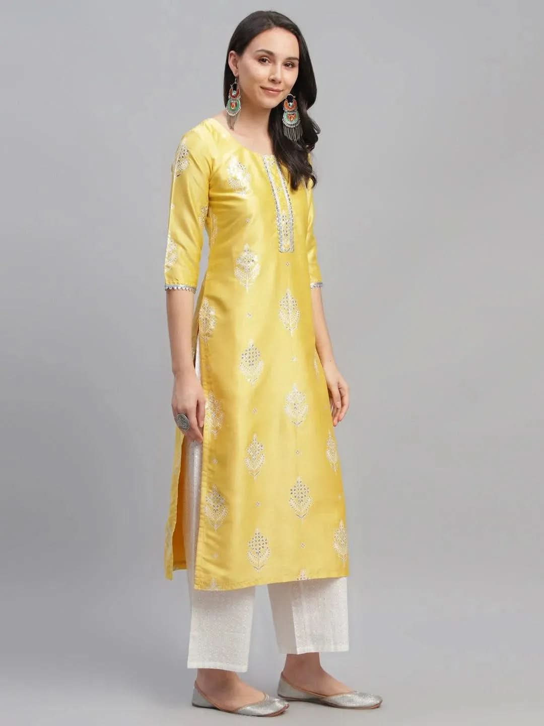 Anouk Yellow Printed Shantoon Kurta