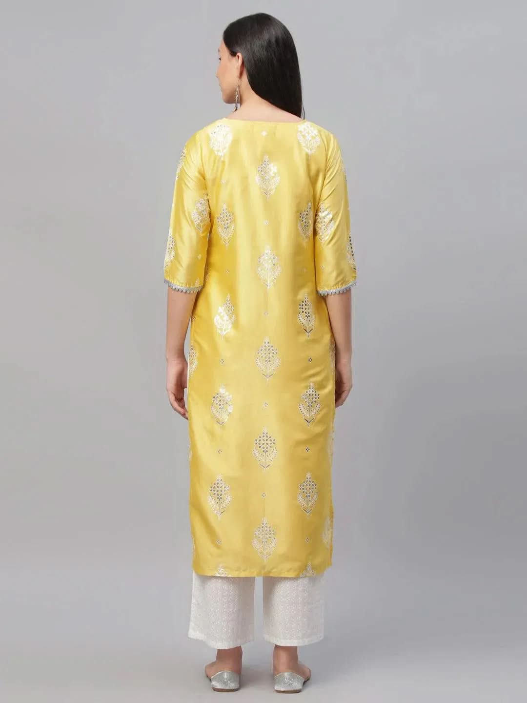 Anouk Yellow Printed Shantoon Kurta