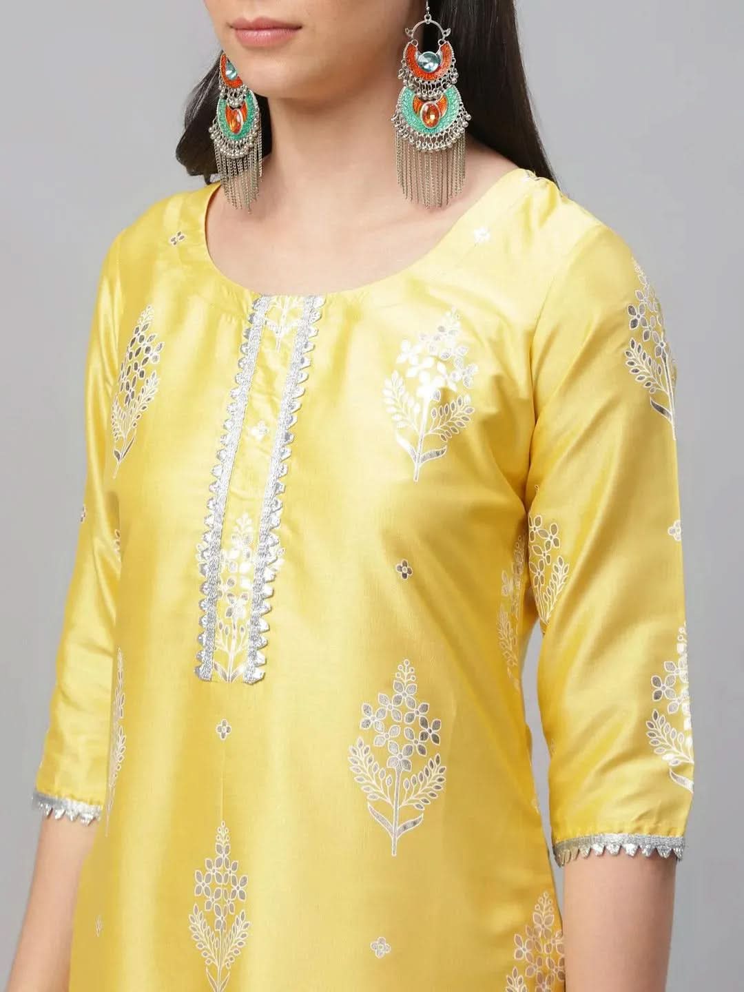 Anouk Yellow Printed Shantoon Kurta