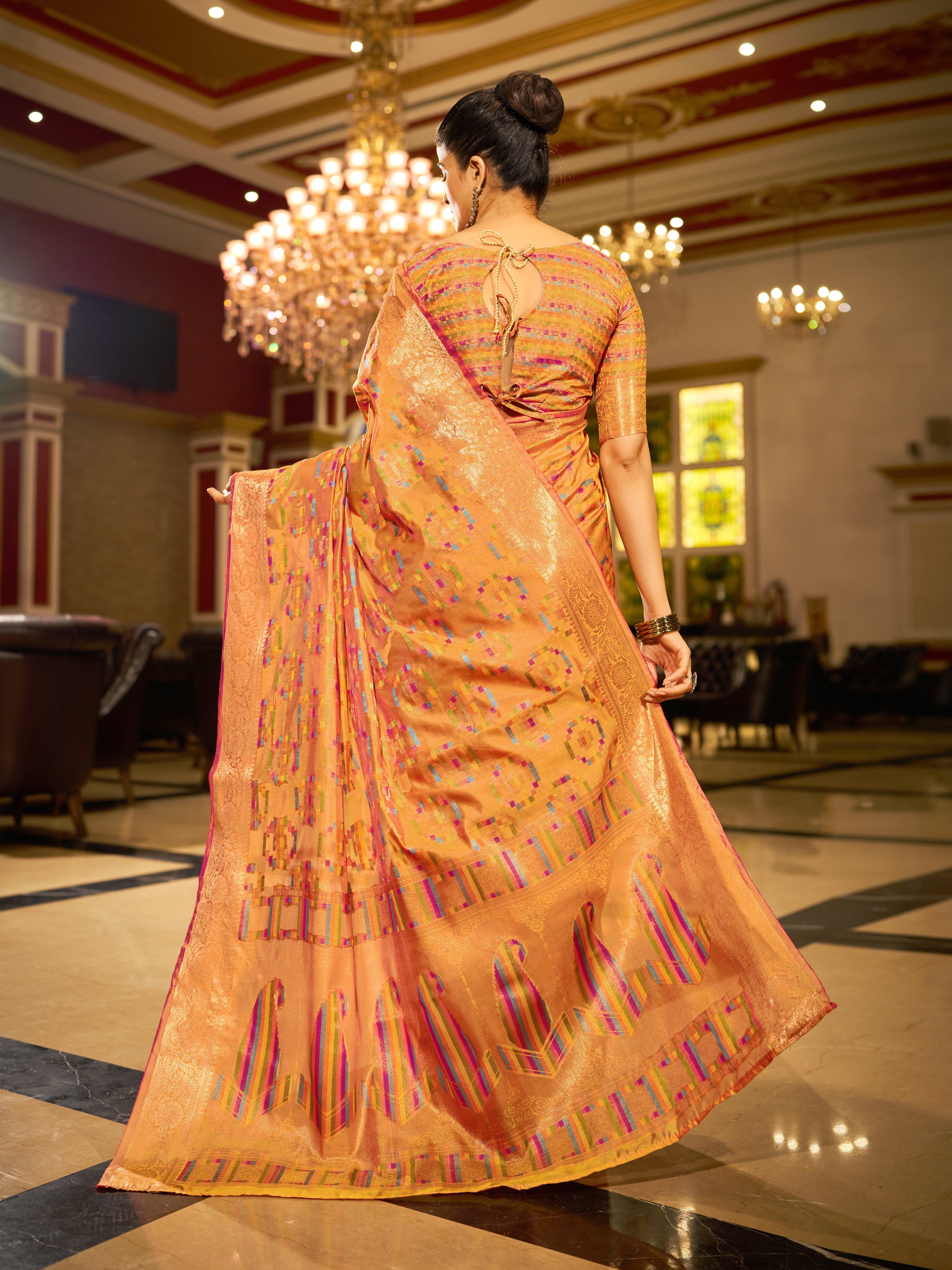 Yellow Regal Kanjeevaram Organza Saree with Zari Woven Border