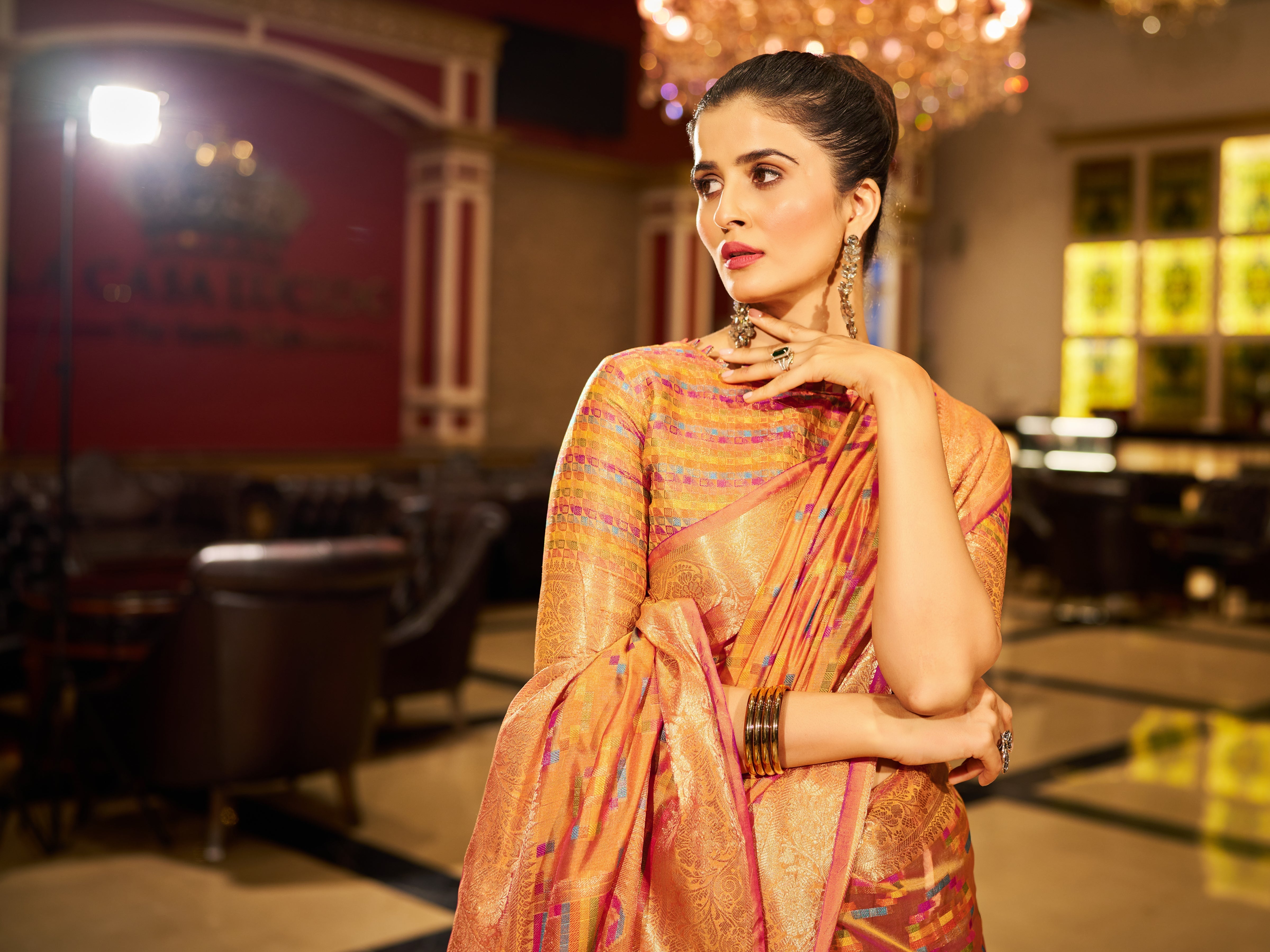 Yellow Regal Kanjeevaram Organza Saree with Zari Woven Border