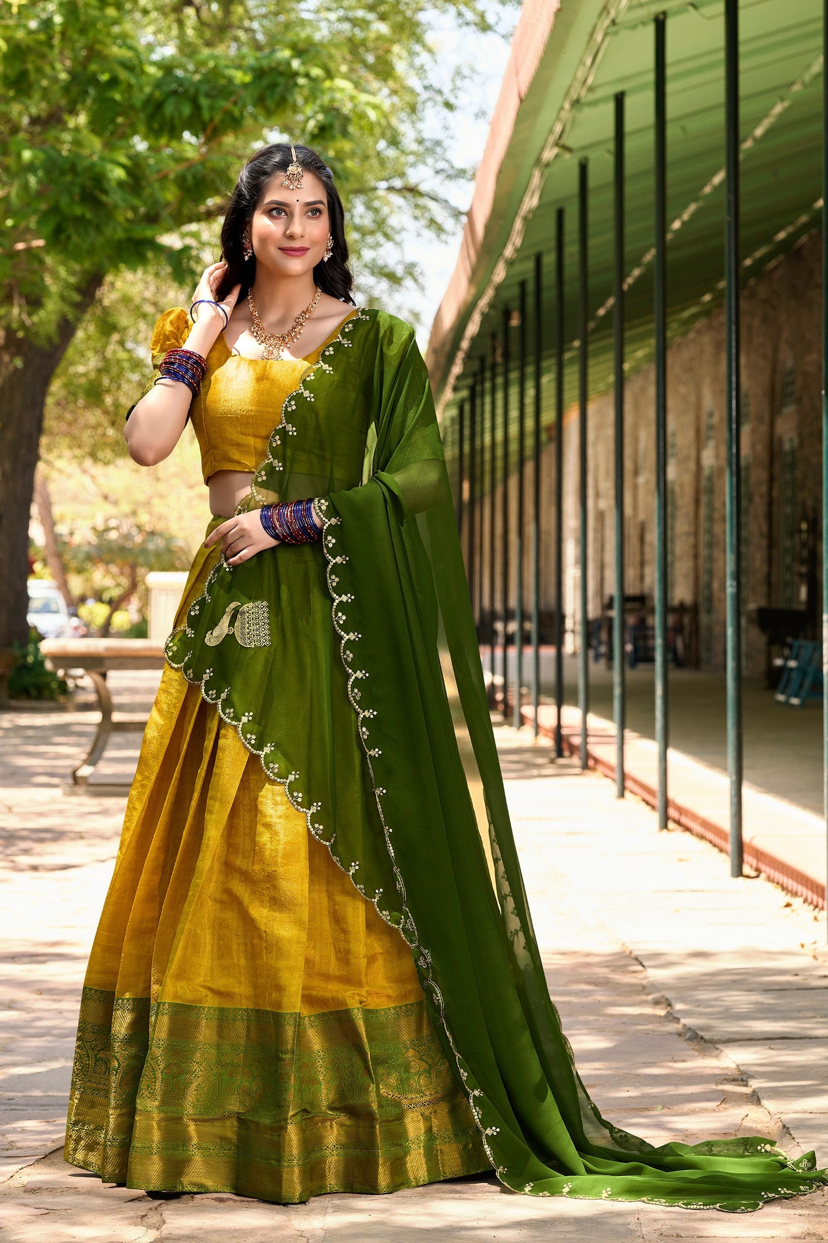 Yellow Regal Zari Woven Kanjivaram Lehenga Choli with Sequin Embroidery Dupatta
