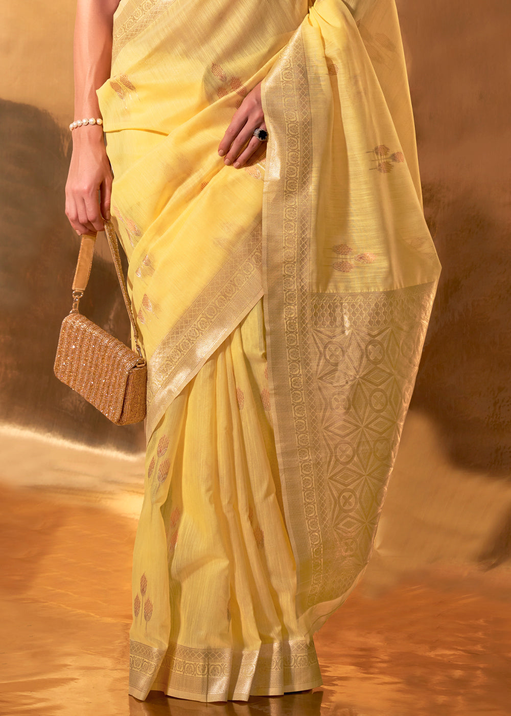 Yellow Royal Banarasi Silk Saree with Contrast Border & Designer Pallu – Wedding Special