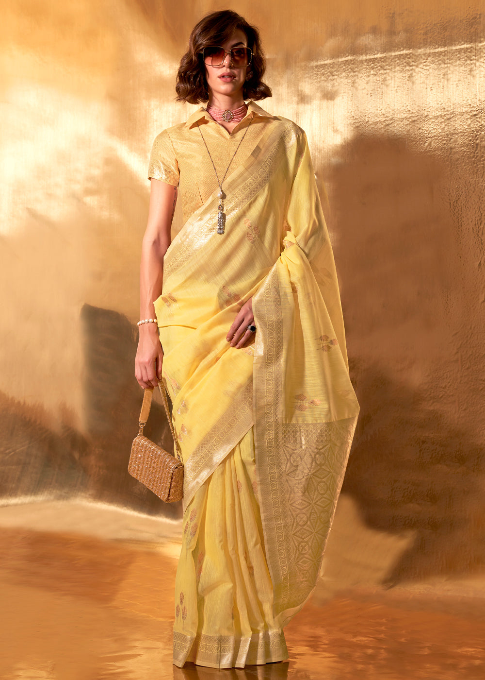 Yellow Royal Banarasi Silk Saree with Contrast Border & Designer Pallu – Wedding Special