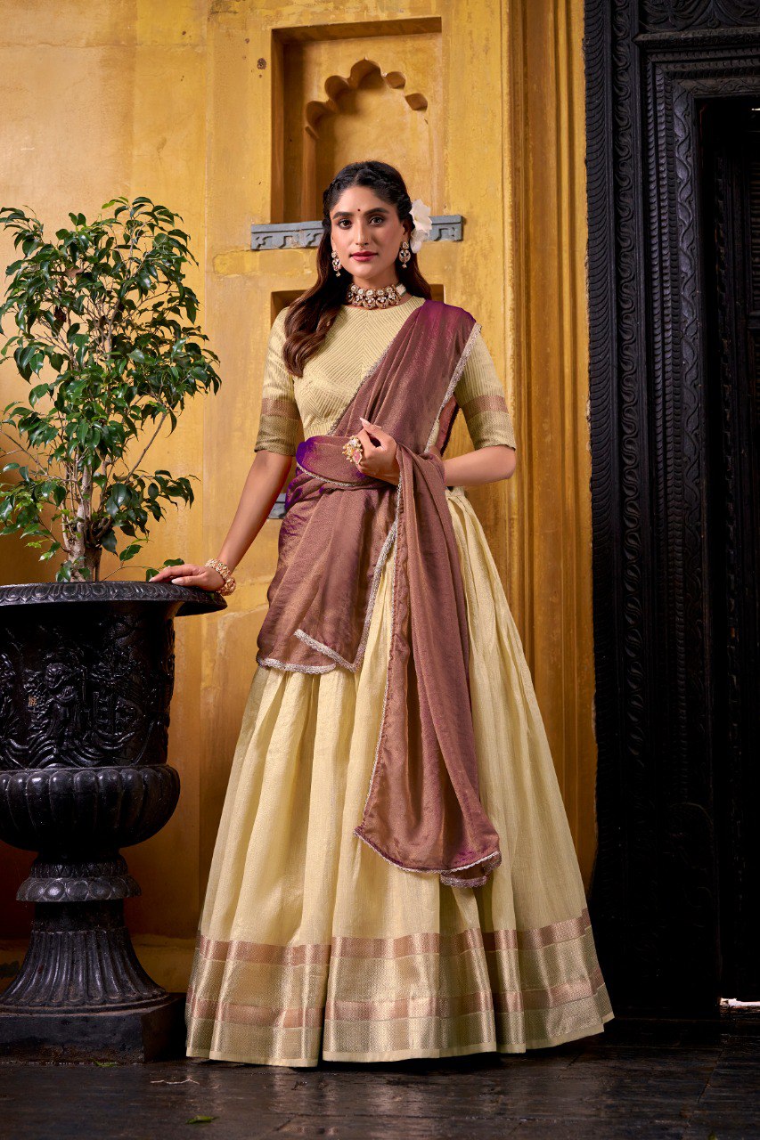 Yellow Royal Dupion Silk Zari Weaving Lehenga Choli with Zari Shimmer Dupatta – Stitched Traditional Ensemble