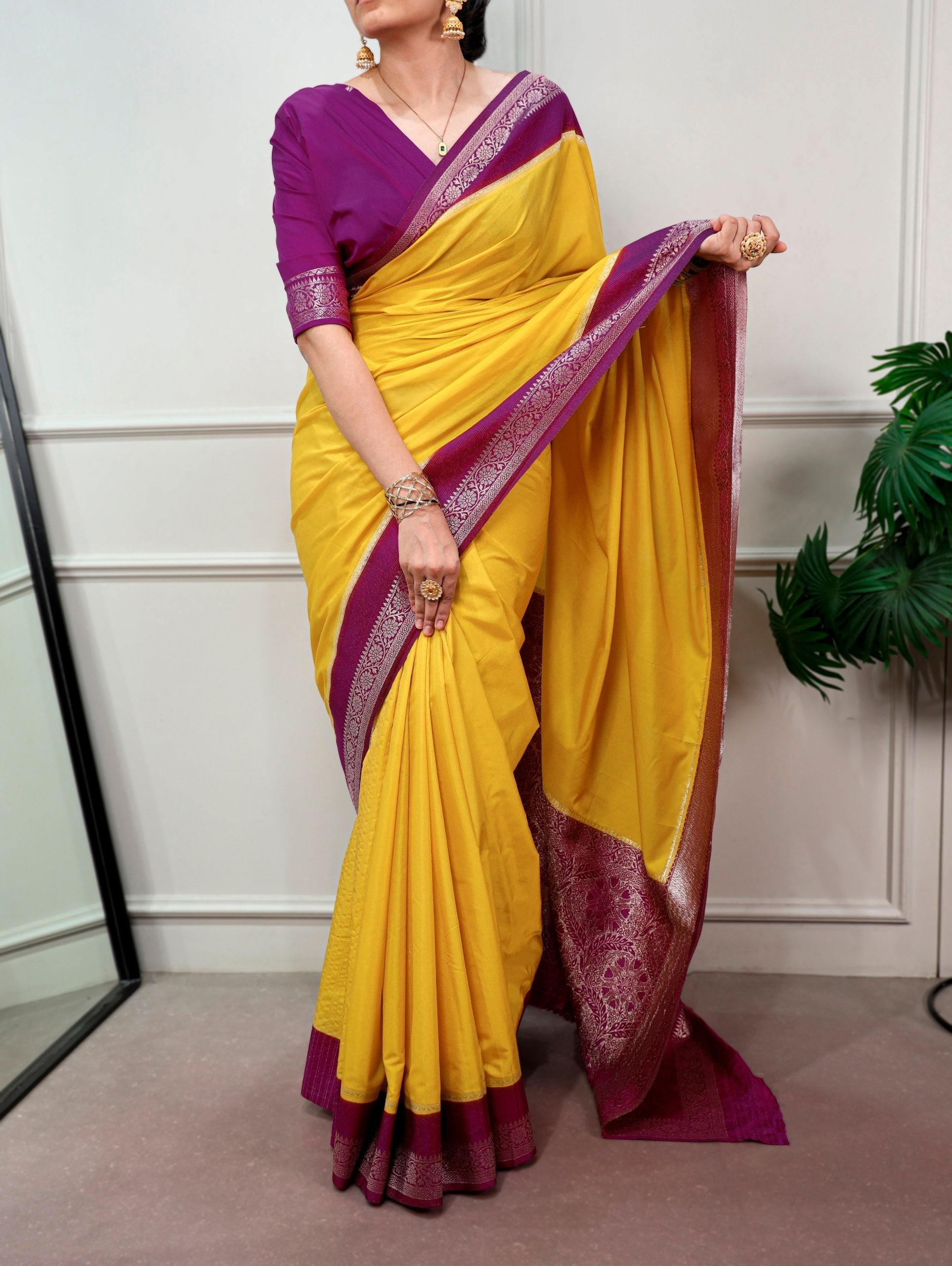 Yellow Saree with Zari Weaving Work