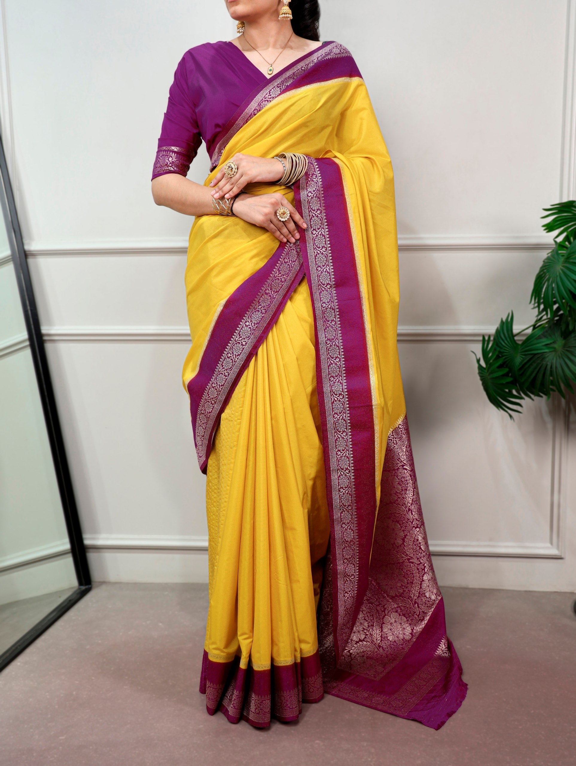 Yellow Saree with Zari Weaving Work