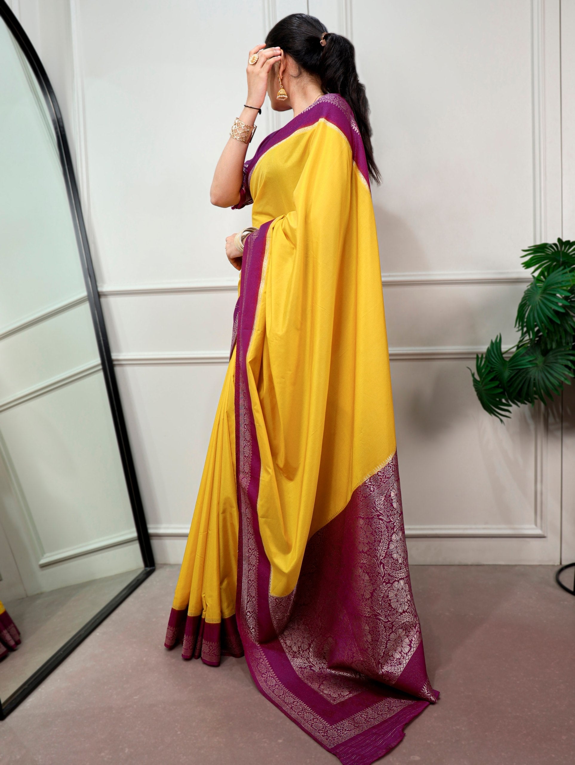 Yellow Saree with Zari Weaving Work