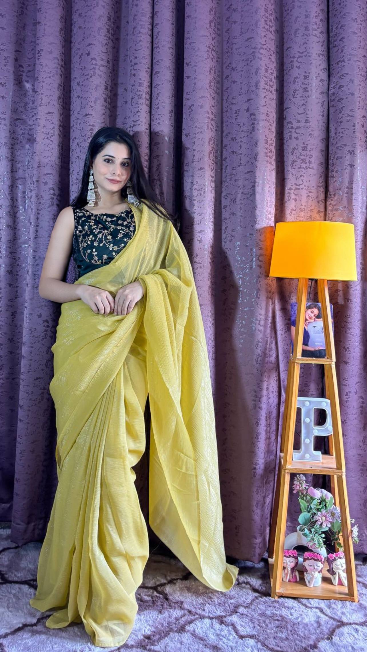 Yellow Sleeveless Charm, Jacketed Grace – Sparkle Silk Saree Set with Kasturi Silk Blouse & Koti