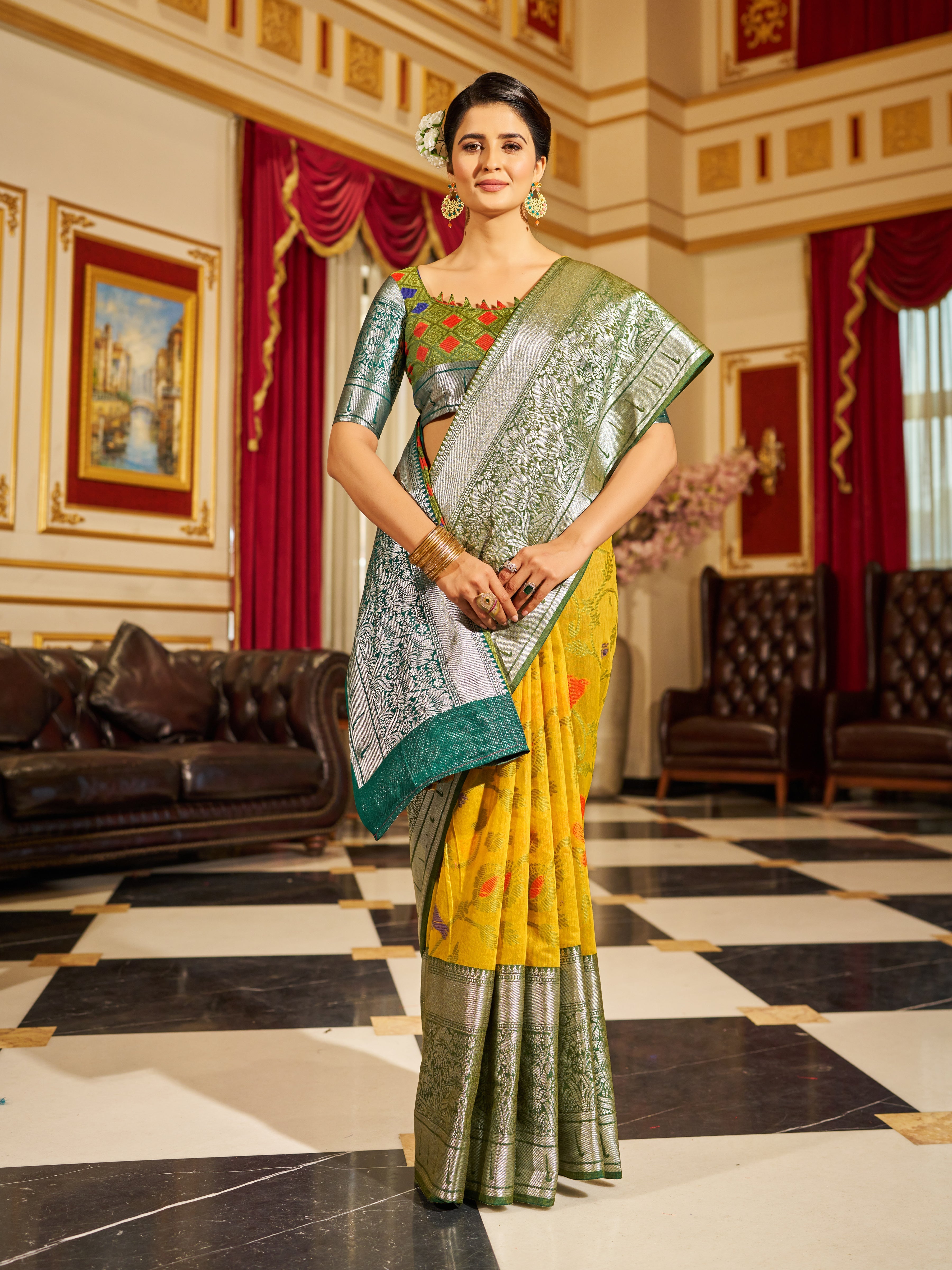 Sunshine Elegance - Yellow Soft Cotton Saree with Woven Design