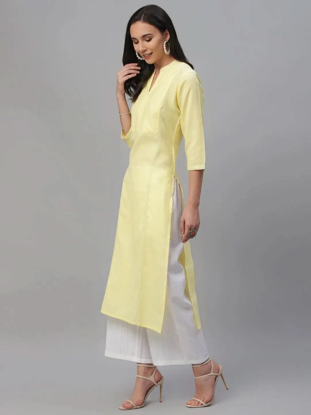 Anouk Yellow Solid Cotton Kurta