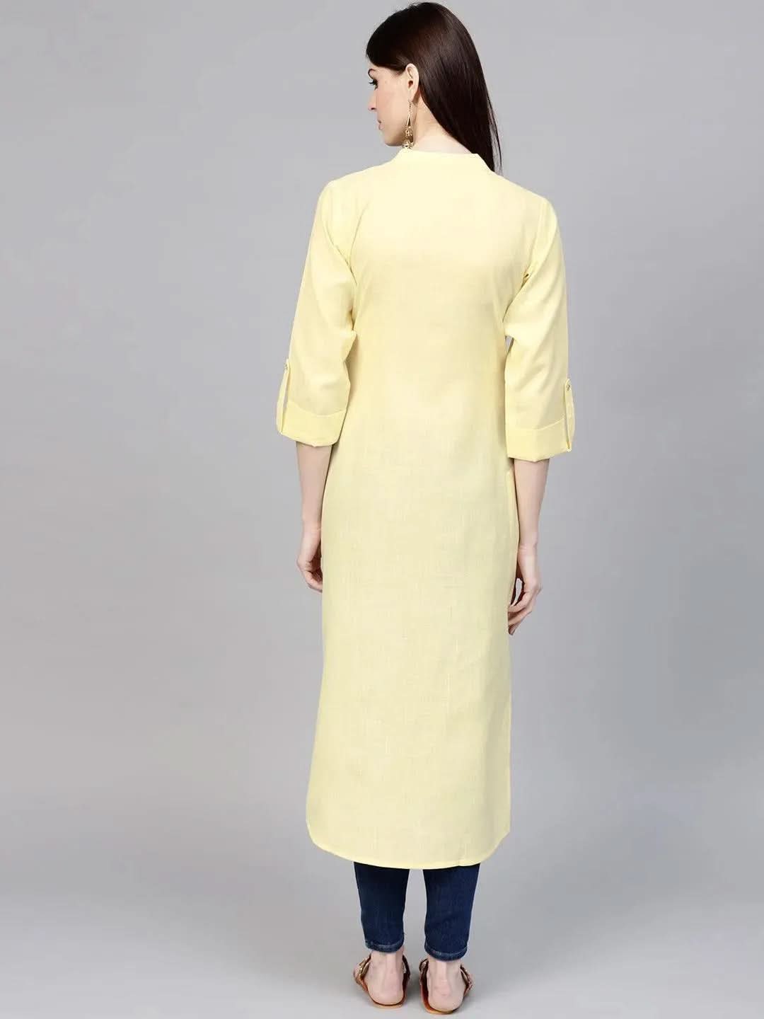 Anouk Yellow Solid Cotton Kurta