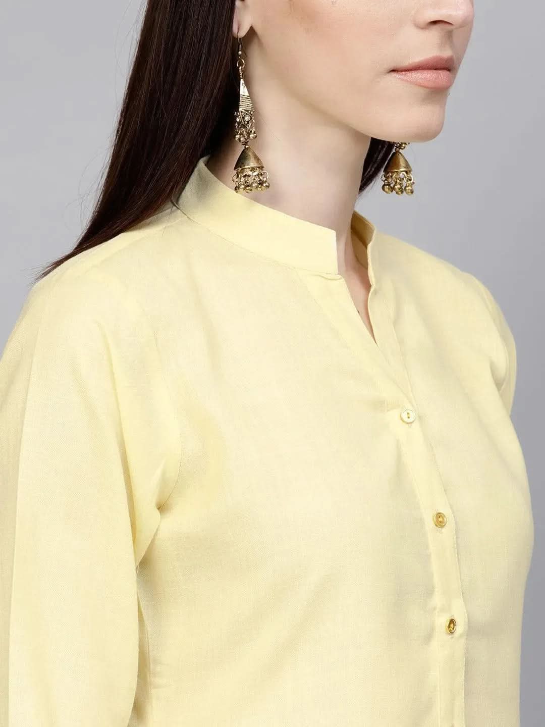 Anouk Yellow Solid Cotton Kurta