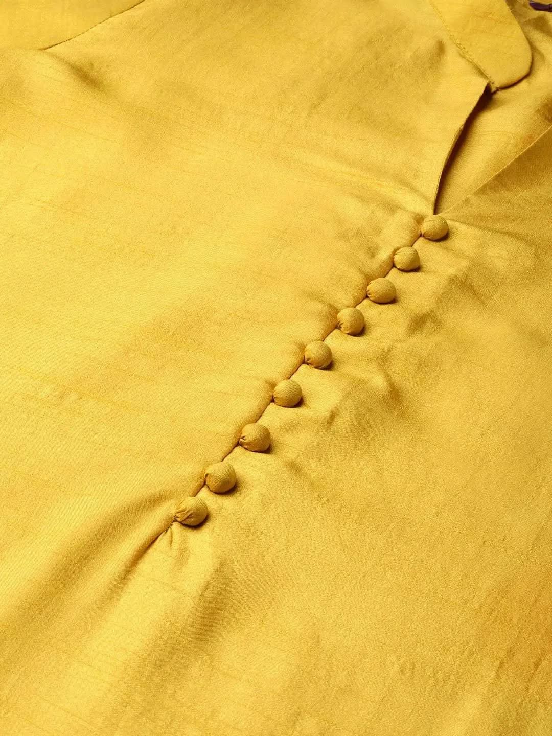 Anouk Yellow Solid Muslin Straight Kurta With Palazzos & Dupatta