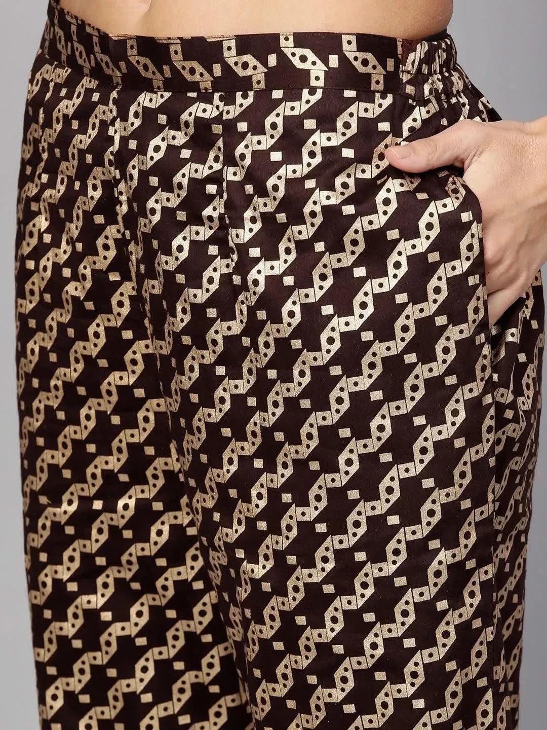 Anouk Yellow Solid Rayon A-Line Kurta With Trousers