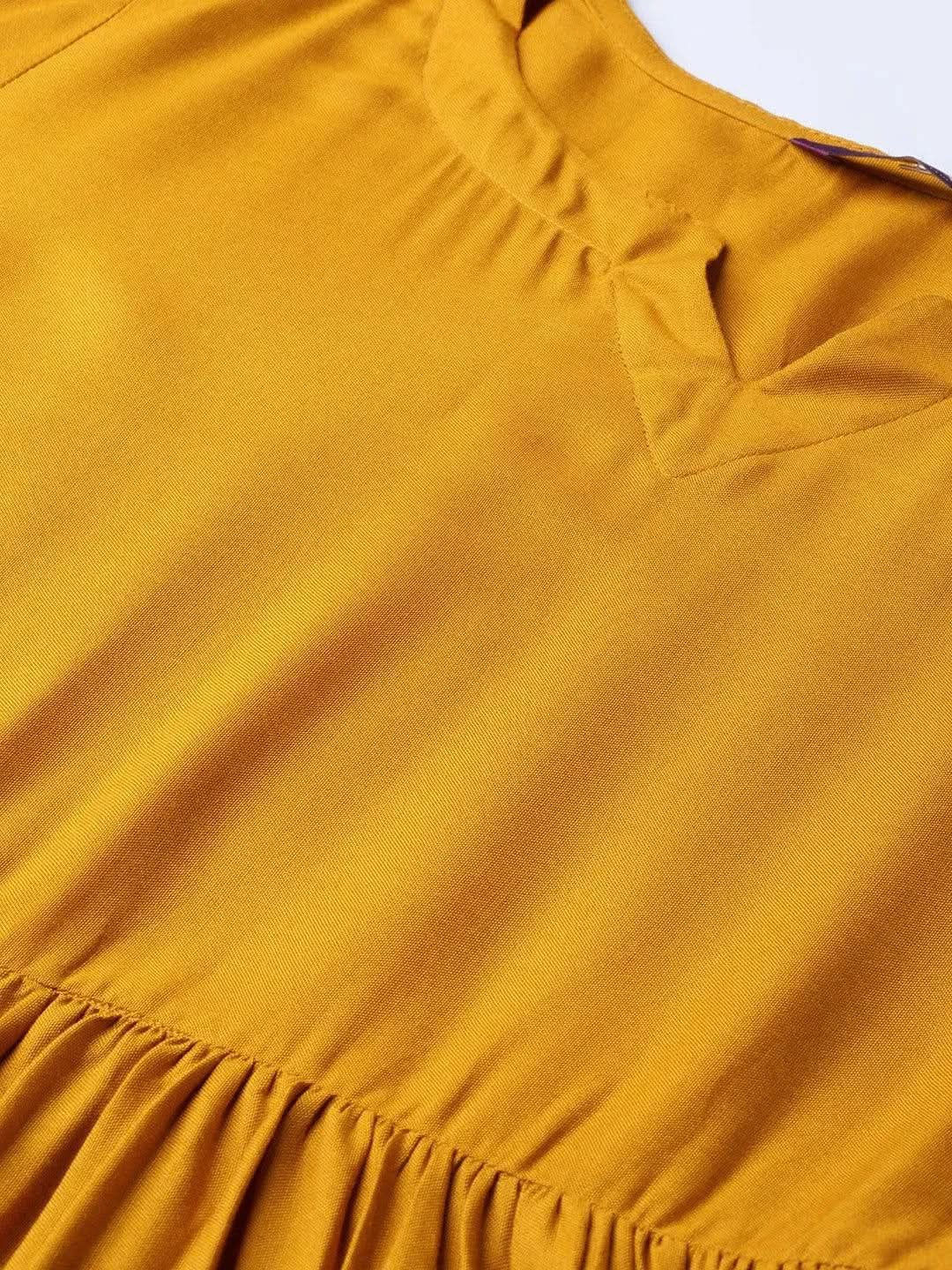 Anouk Yellow Solid Rayon Anarkali Kurta With Palazzos & Dupatta