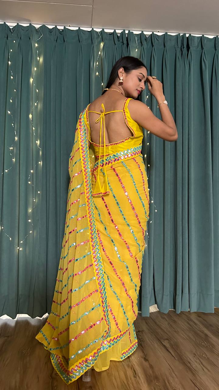 Yellow Stunning Georgette Saree - Step into the Festive Season with Elegance