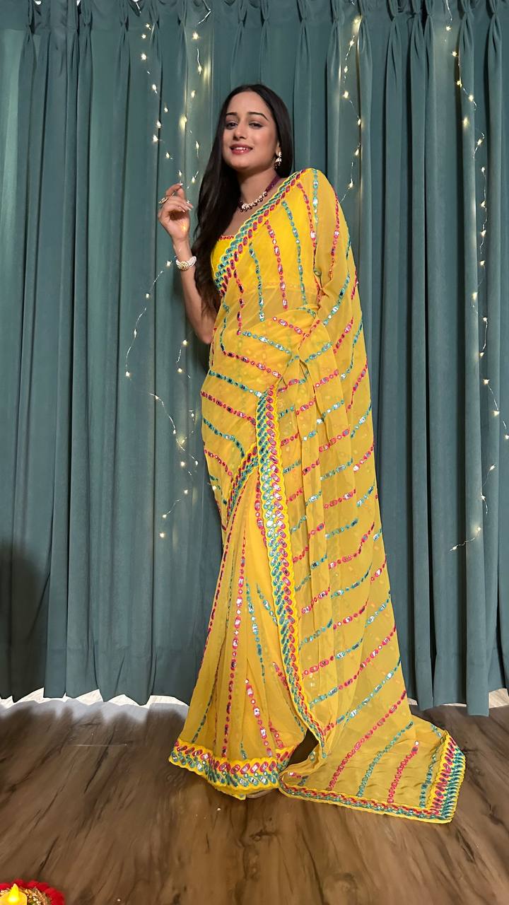 Yellow Stunning Georgette Saree - Step into the Festive Season with Elegance