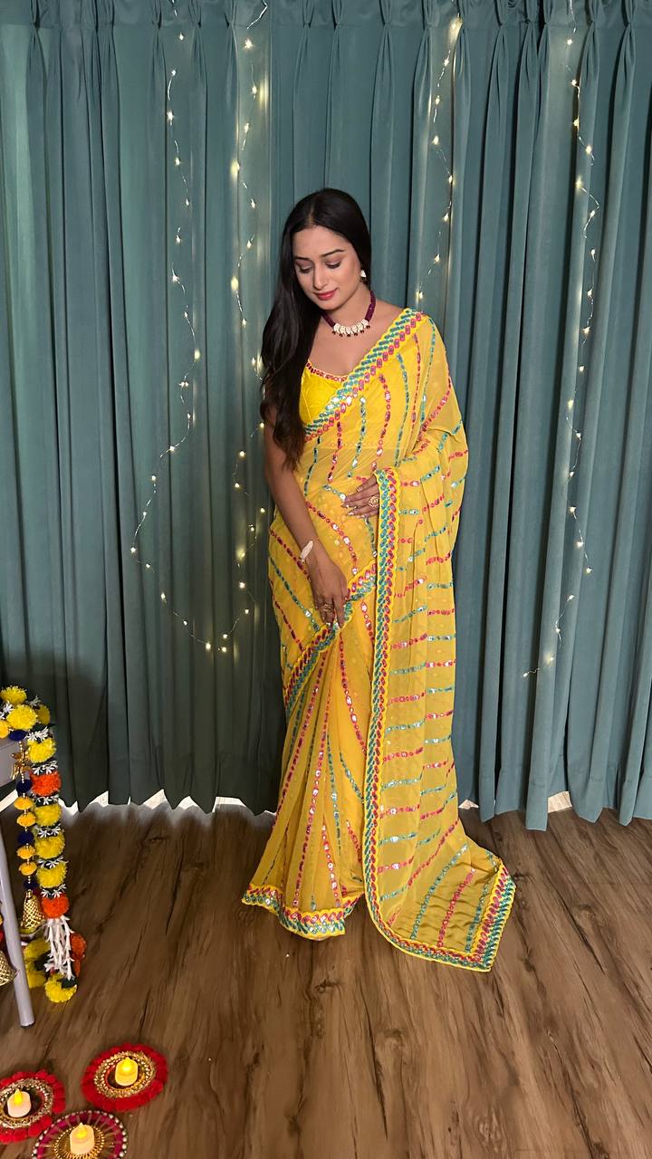 Yellow Stunning Georgette Saree - Step into the Festive Season with Elegance