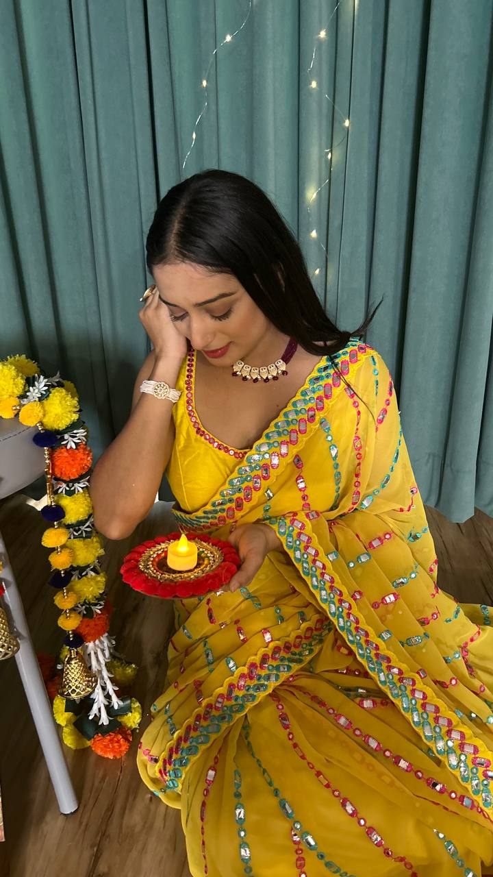 Yellow Stunning Georgette Saree - Step into the Festive Season with Elegance