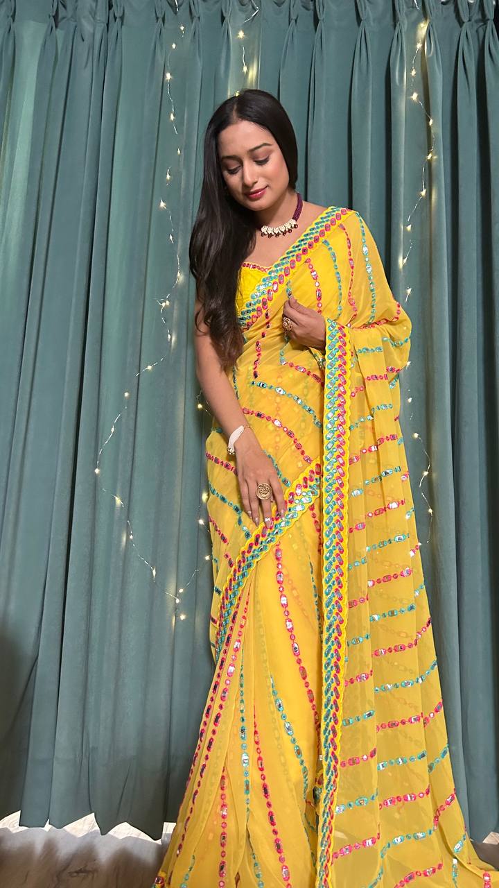 Yellow Stunning Georgette Saree - Step into the Festive Season with Elegance