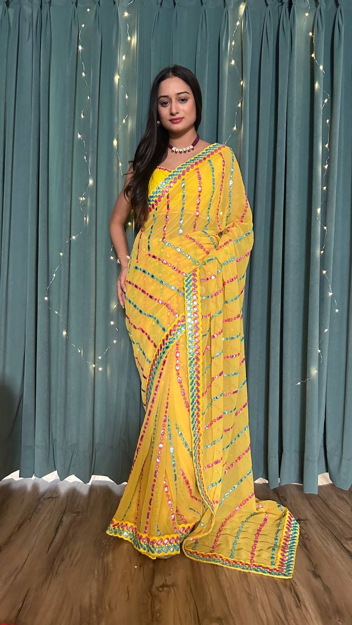 Yellow Stunning Georgette Saree - Step into the Festive Season with Elegance
