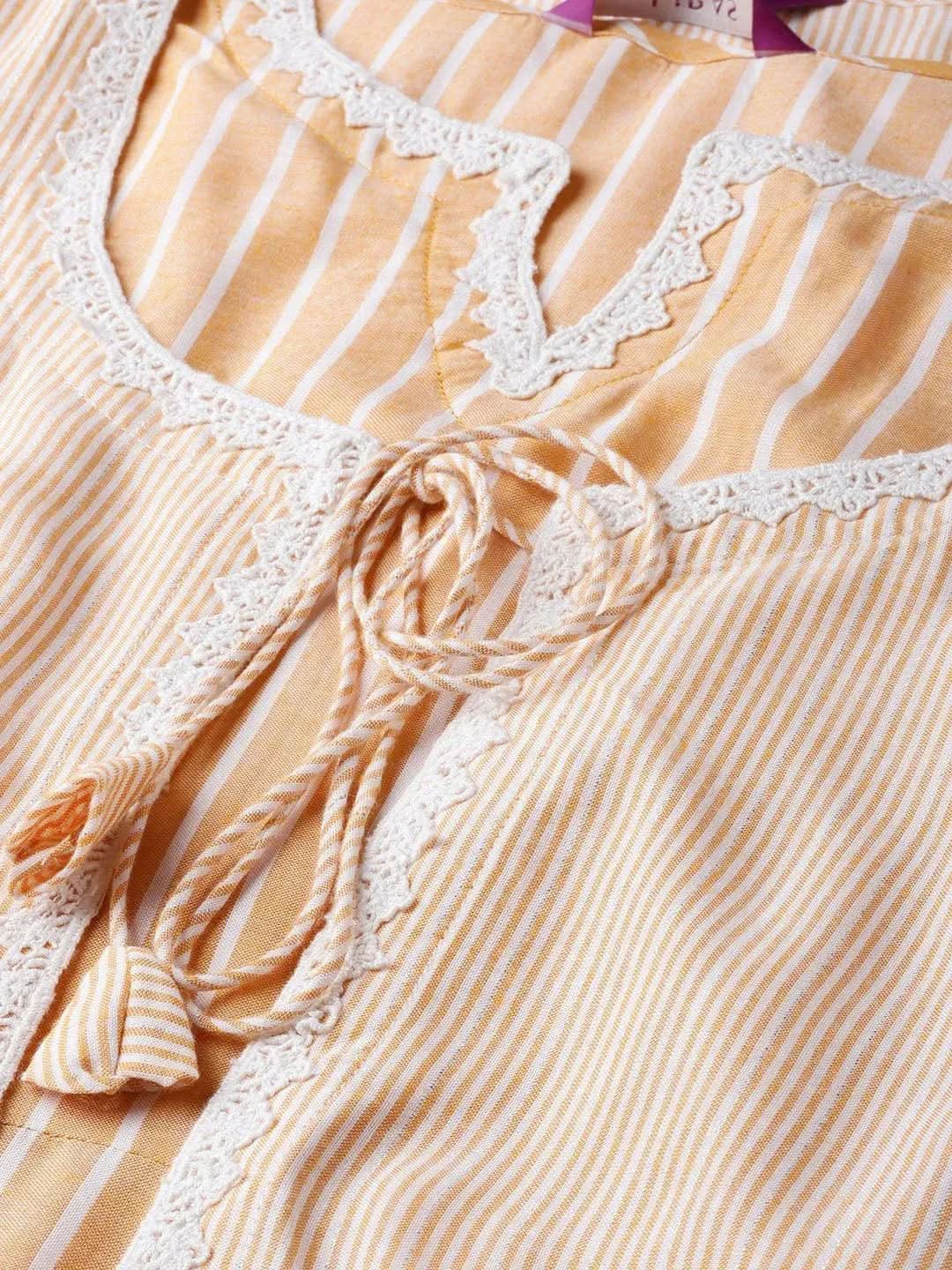 Anouk Yellow Striped Cotton Dress With Jacket