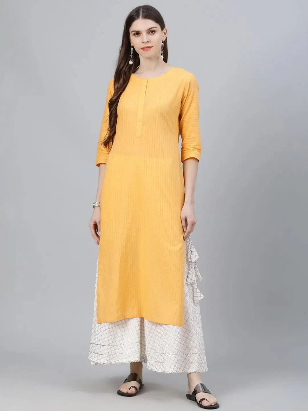 Anouk Yellow Striped Cotton Kurta