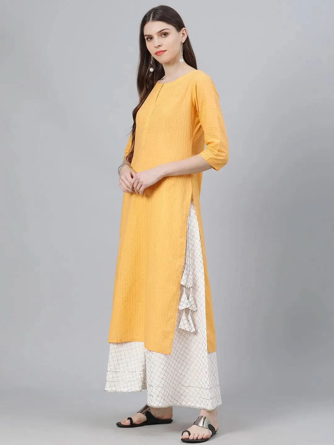 Anouk Yellow Striped Cotton Kurta