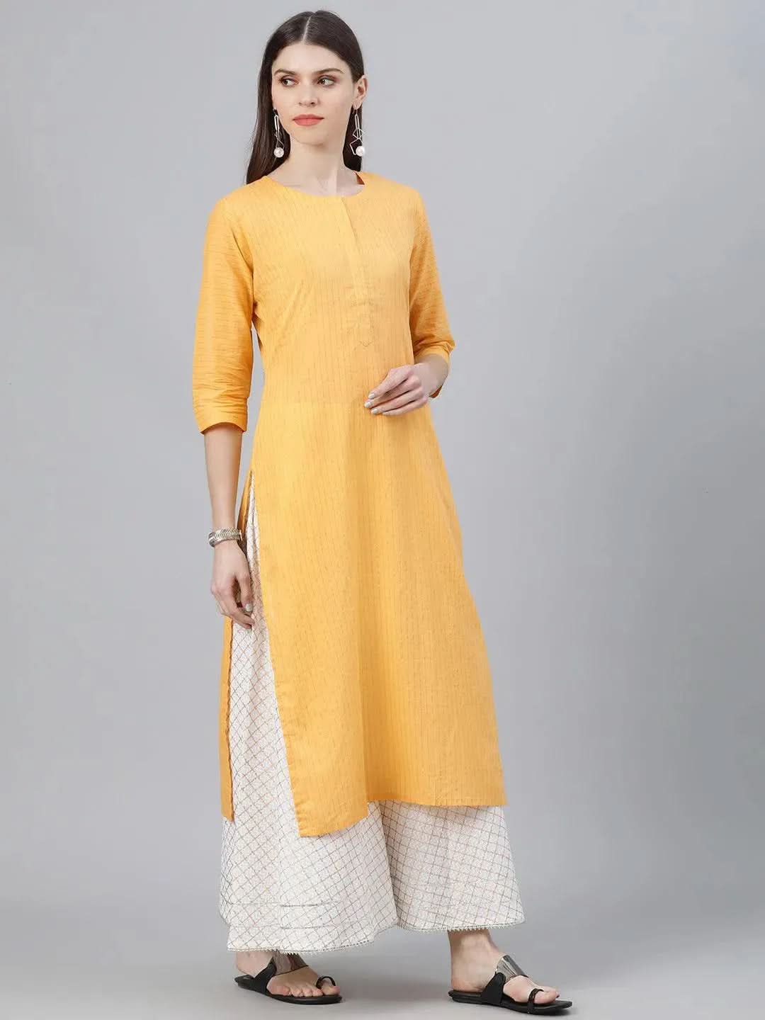 Anouk Yellow Striped Cotton Kurta