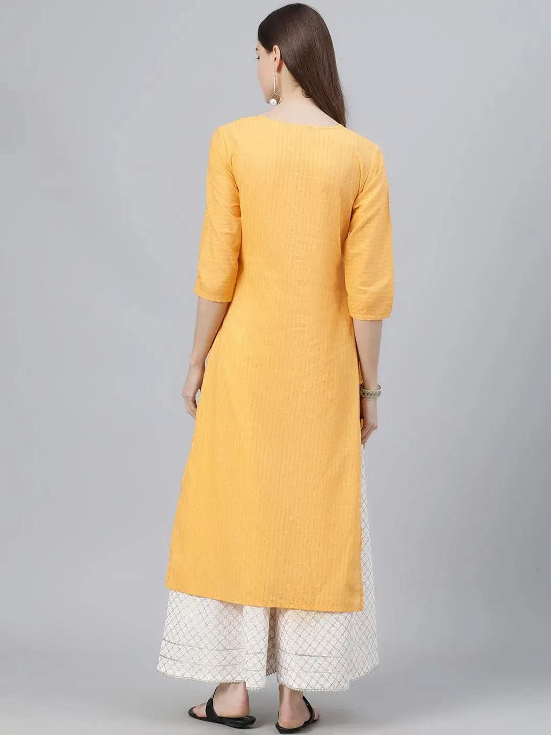 Anouk Yellow Striped Cotton Kurta