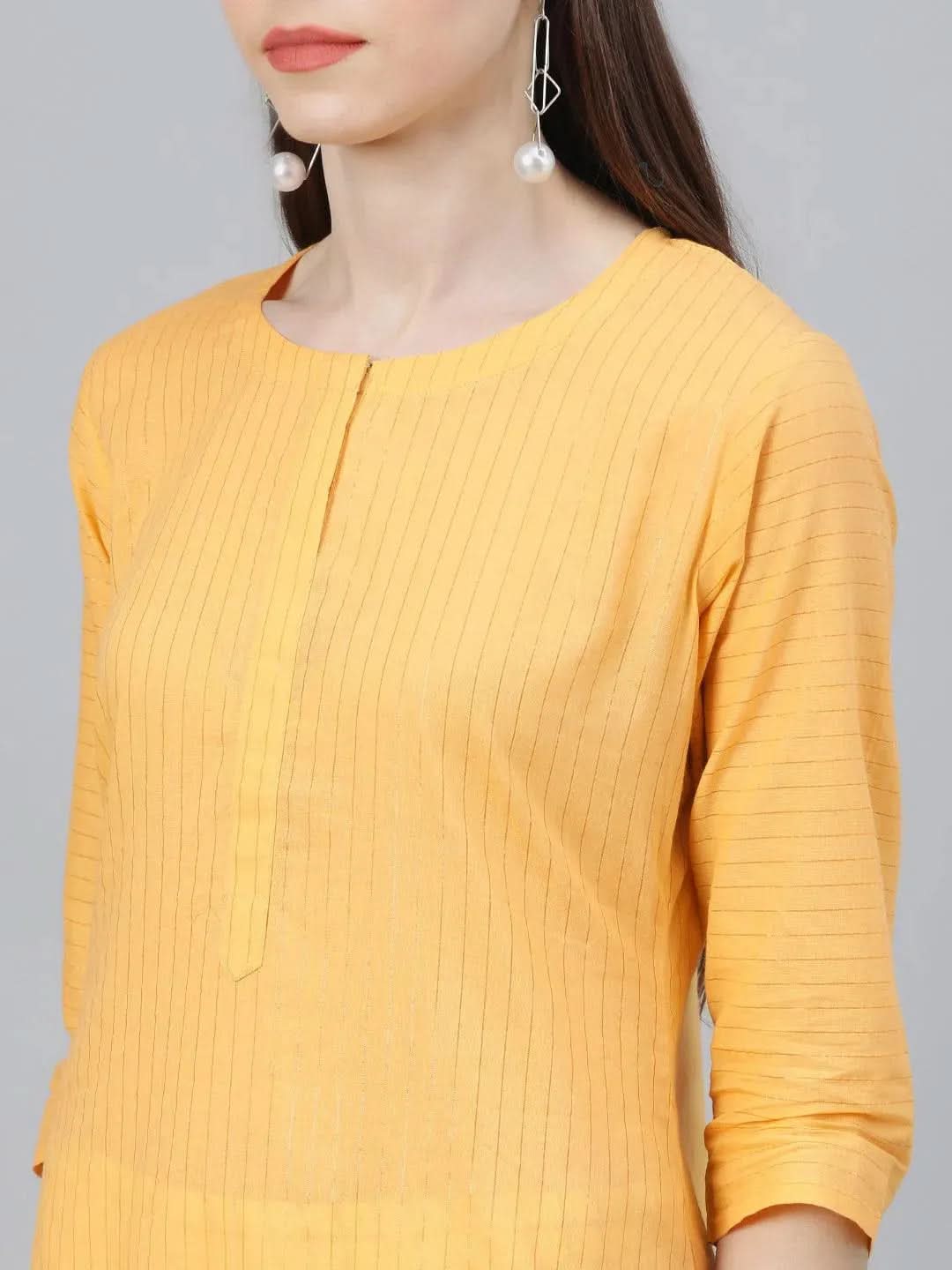Anouk Yellow Striped Cotton Kurta