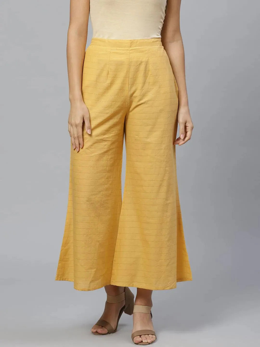 Anouk Yellow Striped Cotton Palazzos