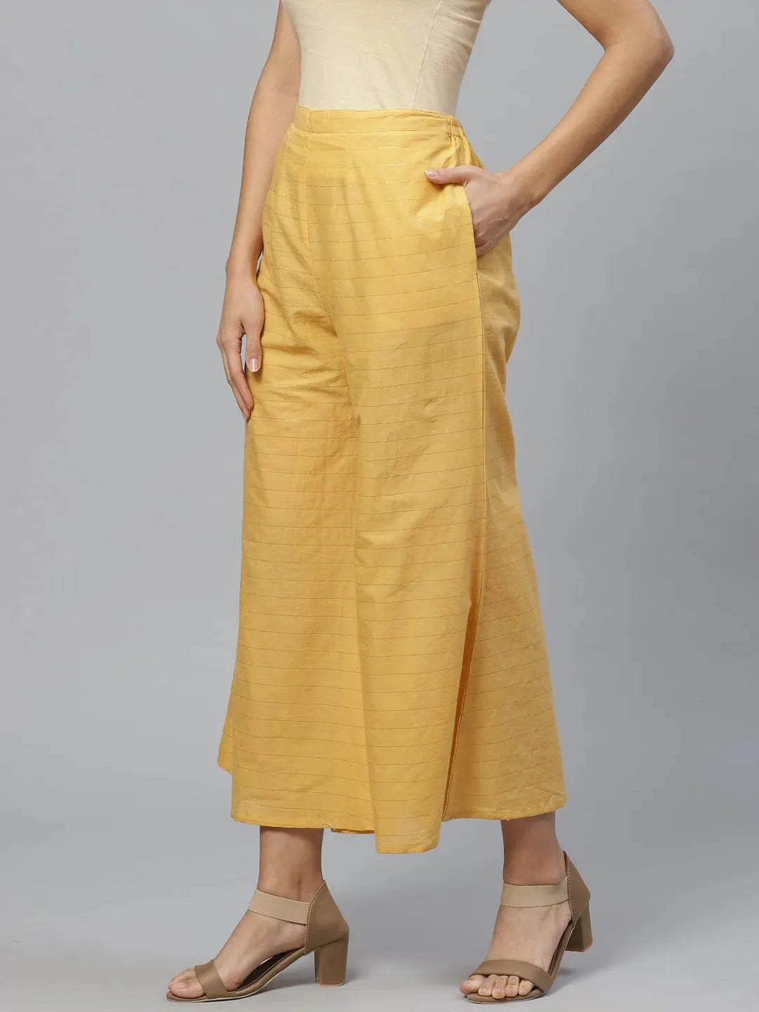 Anouk Yellow Striped Cotton Palazzos