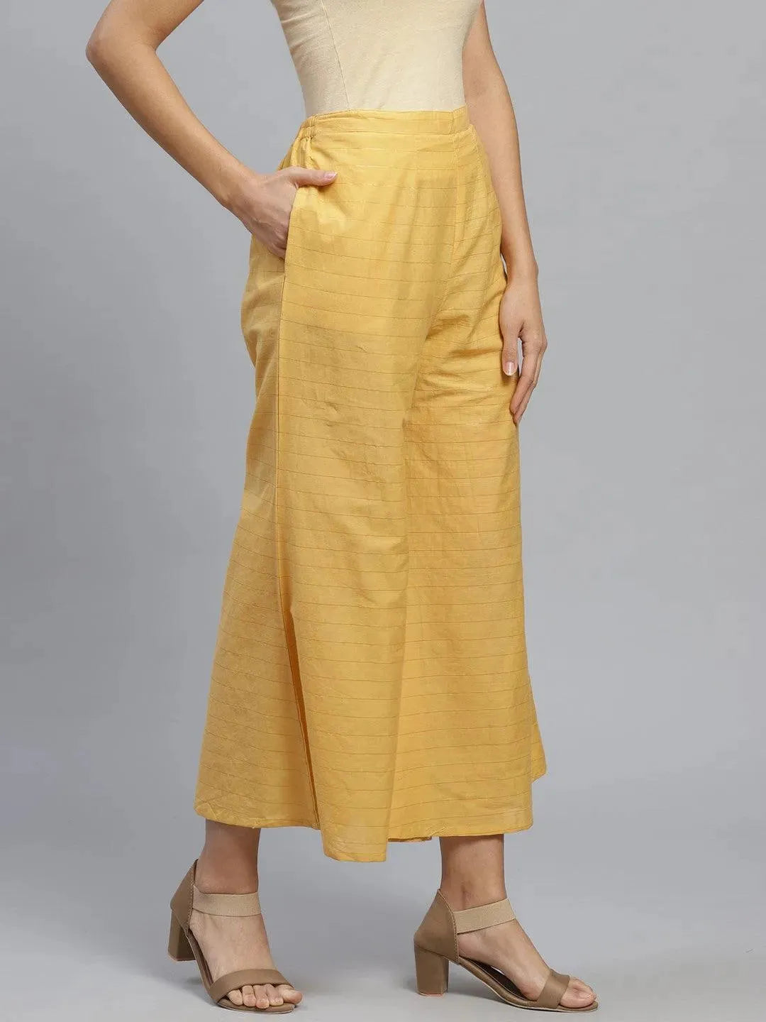 Anouk Yellow Striped Cotton Palazzos