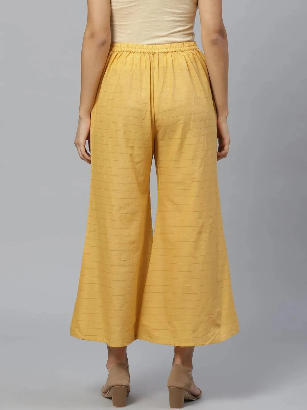 Anouk Yellow Striped Cotton Palazzos