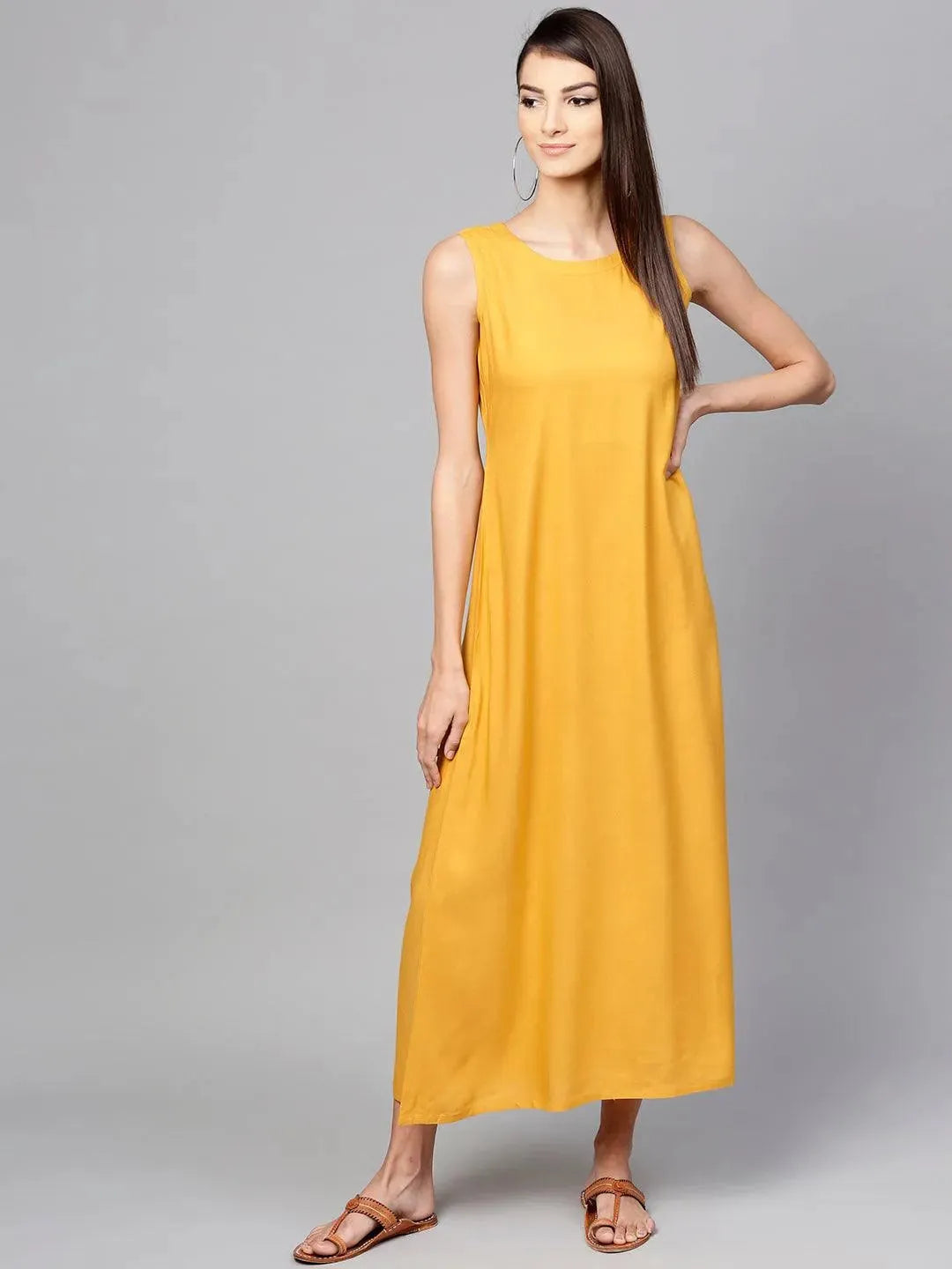 Anouk Yellow Striped Rayon Dress With Jacket