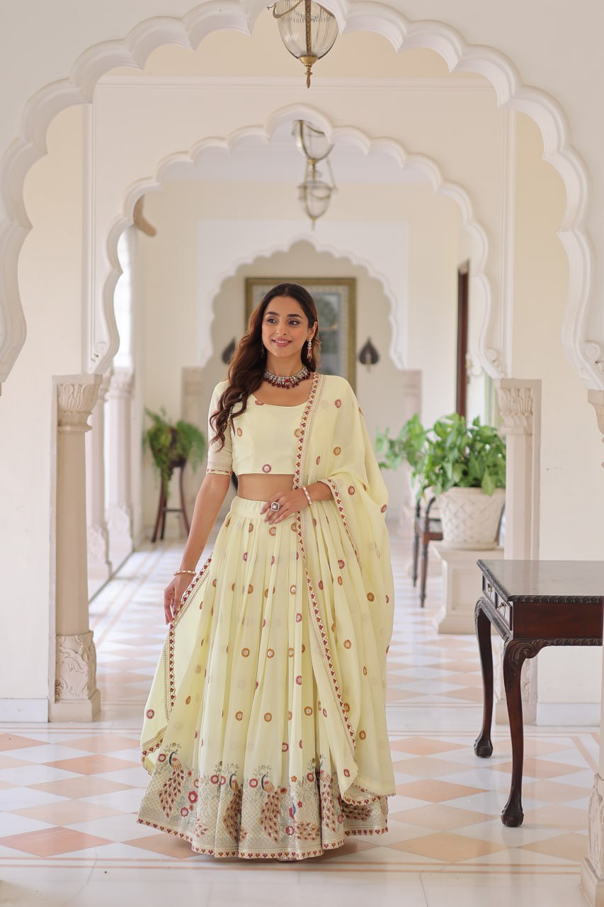 Yellow Vichitra Silk Lehenga with Dupatta