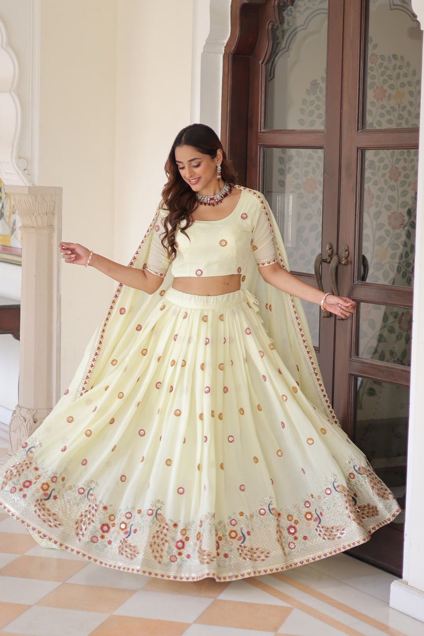 Yellow Vichitra Silk Lehenga with Dupatta
