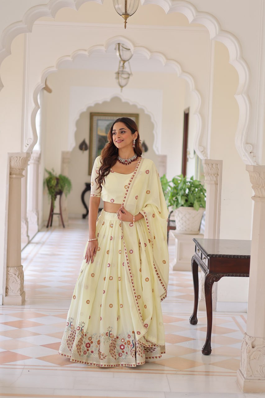 Yellow Vichitra Silk Lehenga with Dupatta