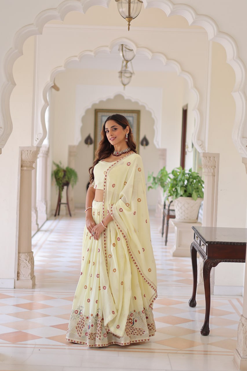 Yellow Vichitra Silk Lehenga with Dupatta